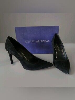Stuart Weitzman Black Suede Pointed Toe Heels, 3.5", Box AND Dust Bag